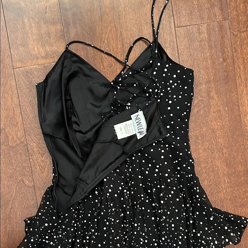 Vintage 80s New Leaf Black and White Polka Dot Dress, Strappy Back, Size XXS/XS - Picture 12 of 13